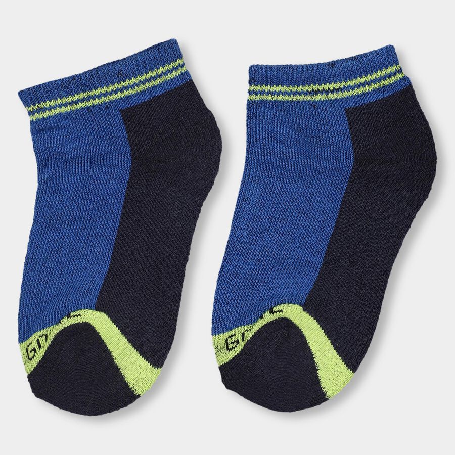 Boys' Bright Lime Green And Deep Navy Color-Blocked Jacquard Socks, Light Green, large image number null