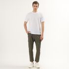 Men's Beige Slim Fit Cotton Casual Trousers, Olive, small
