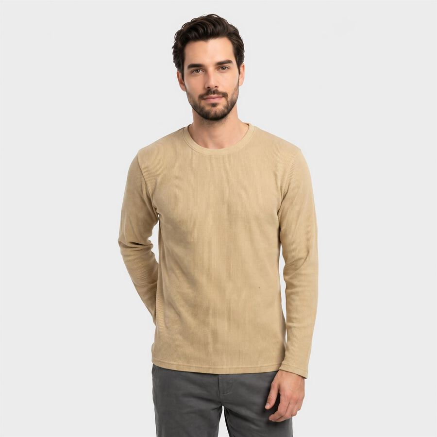 Men's Beige Crew Neck Regular T-Shirt, Beige, large