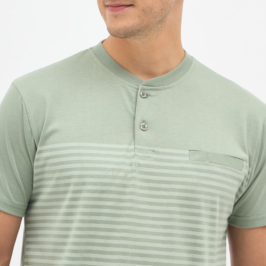 Men's Light Sage Green Henley Neck Casual T-Shirt, Light Green, large image number null