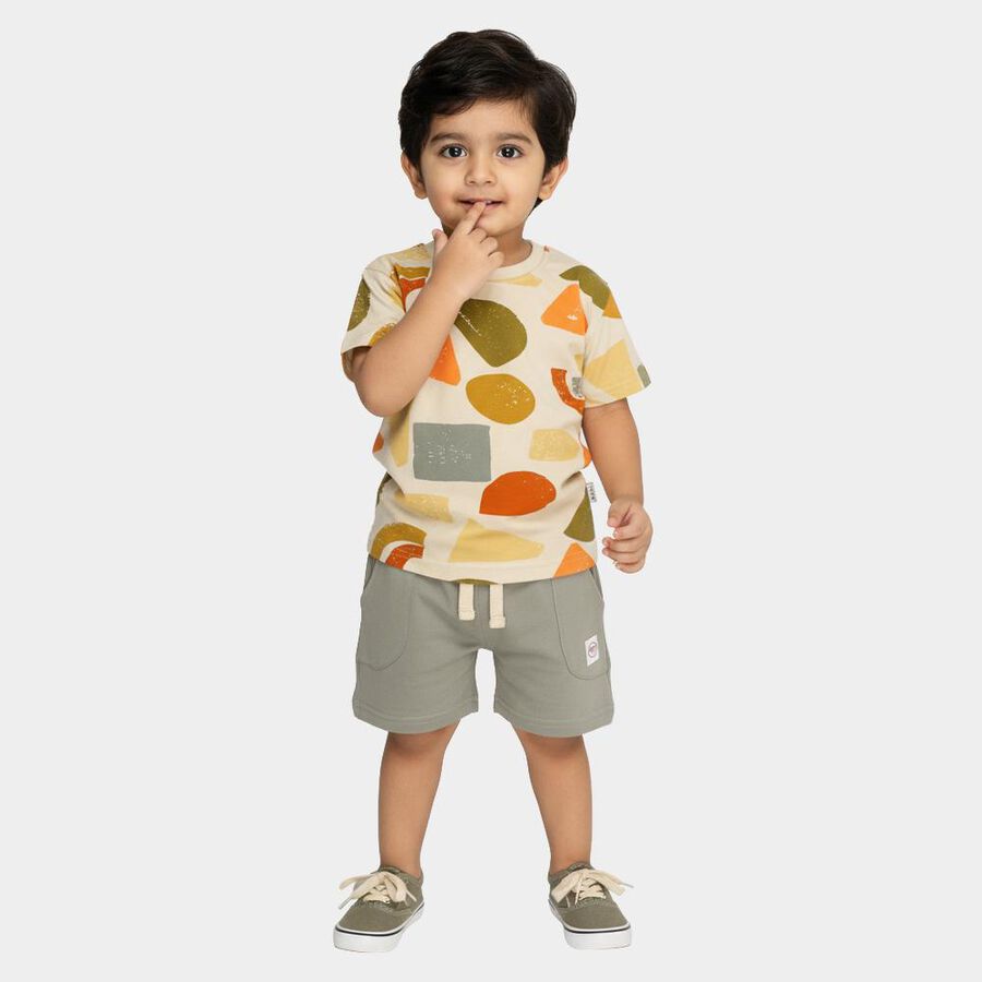 Infants' Olive Cotton Round Neck Geometric Baba Suit, Olive, large