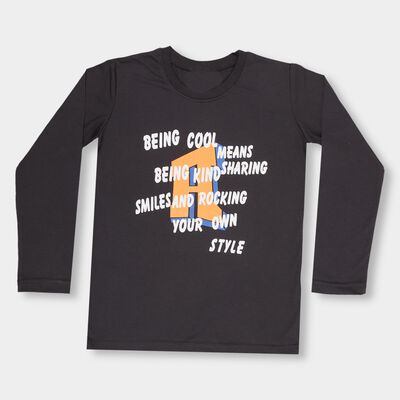 Boys' Dark Grey Round Neck Printed T-Shirt