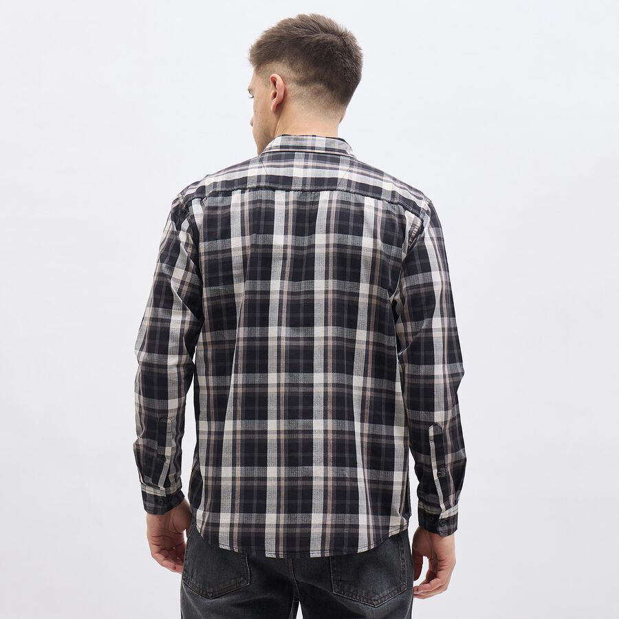 Men's Black Cotton Full Sleeve Classic Checkered Shirt, काला, large image number null