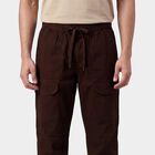 Men's Jet Black Slim Fit Casual Trousers, भूरा, small