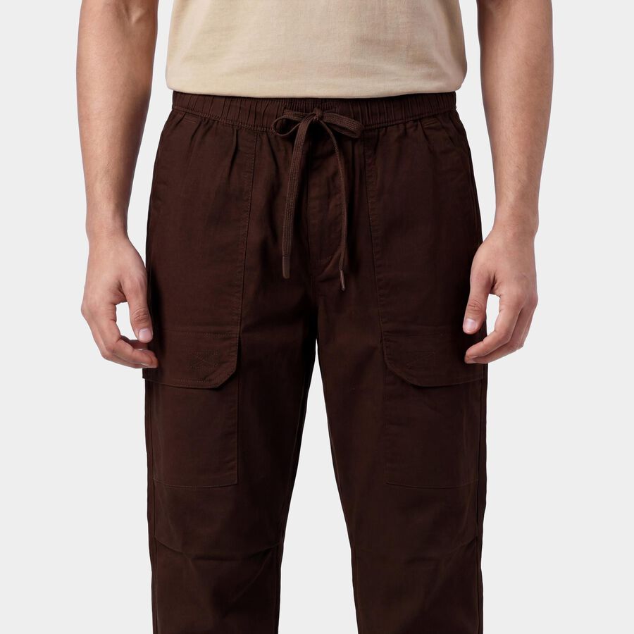 Men's Jet Black Slim Fit Casual Trousers, भूरा, large