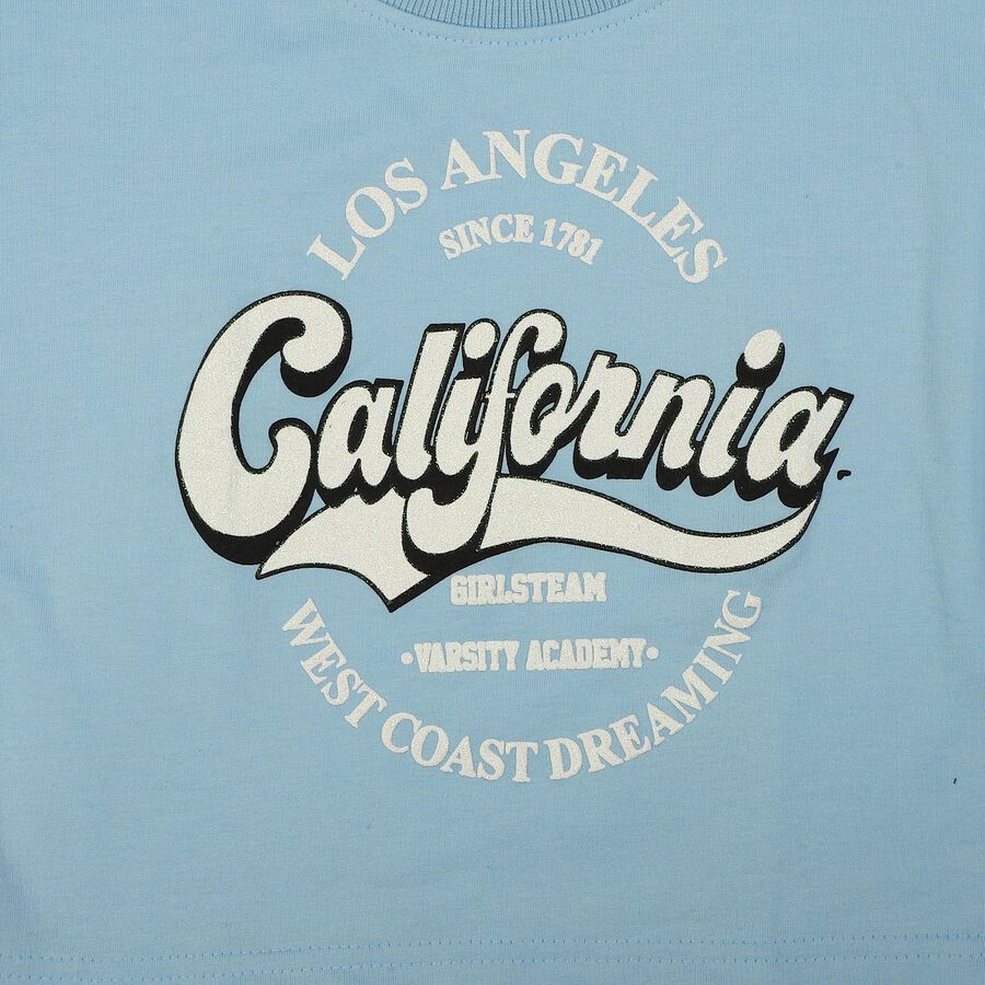 Girls Light Blue Crew Neck Crop T-Shirt, Light Blue, large