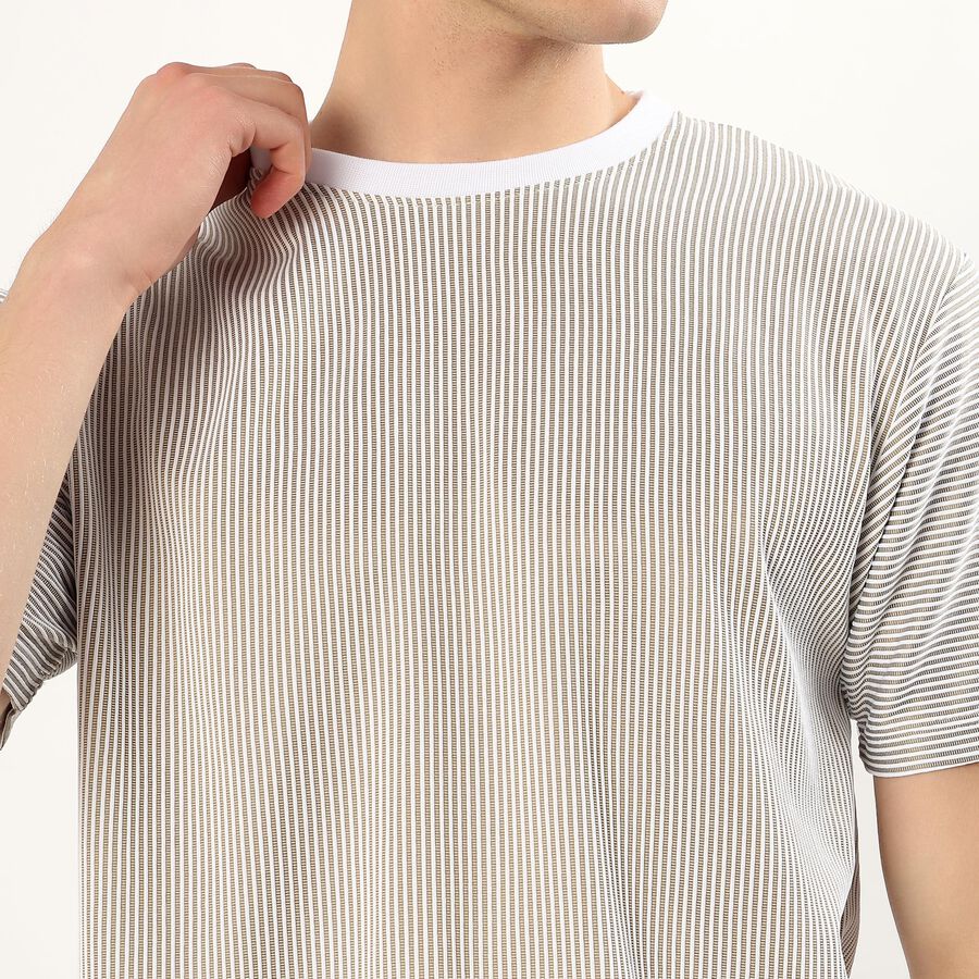 Men's Muted Olive Crew Neck Striped T-Shirt, Olive, large