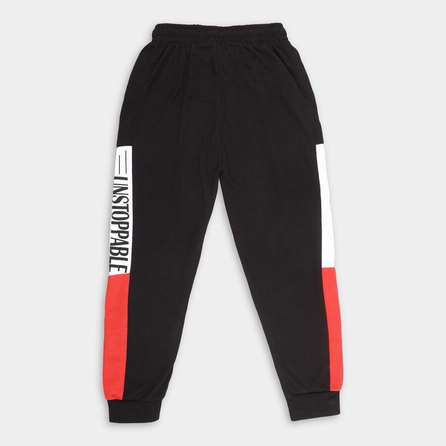 Boys' Jet Black Color-Blocked Cotton Blend Pyjama, Black, large
