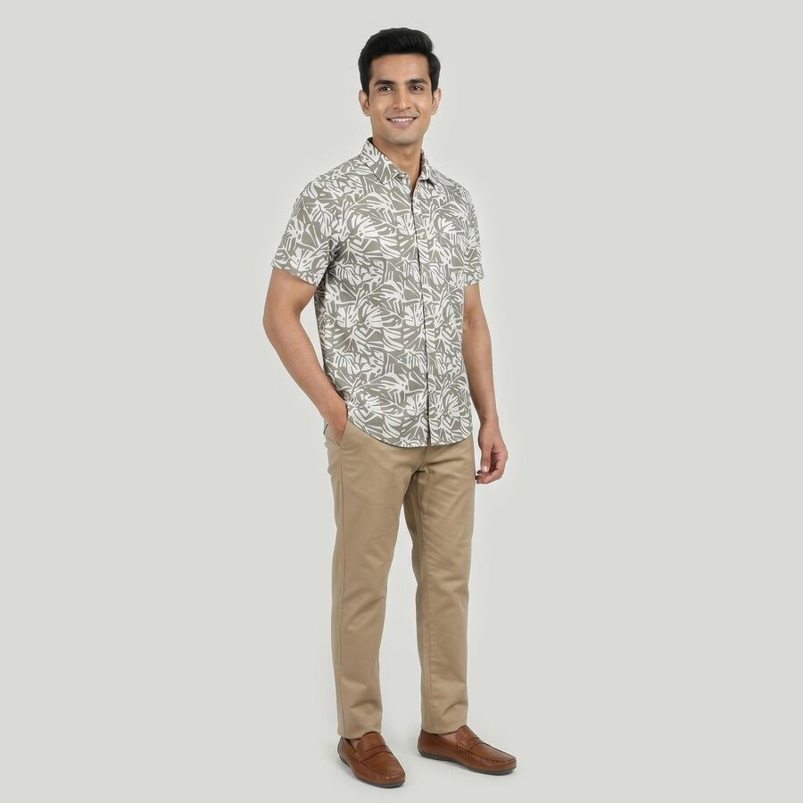 Men's Charcoal Cotton Short Sleeves Spread Collar Regular Fit Casual Shirt, चारकोल, large
