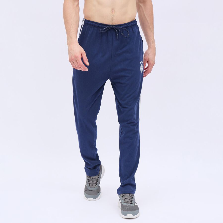 Men's Deep Navy Blue Slim Fit Solid Track Pants, Dark Blue, large image number null
