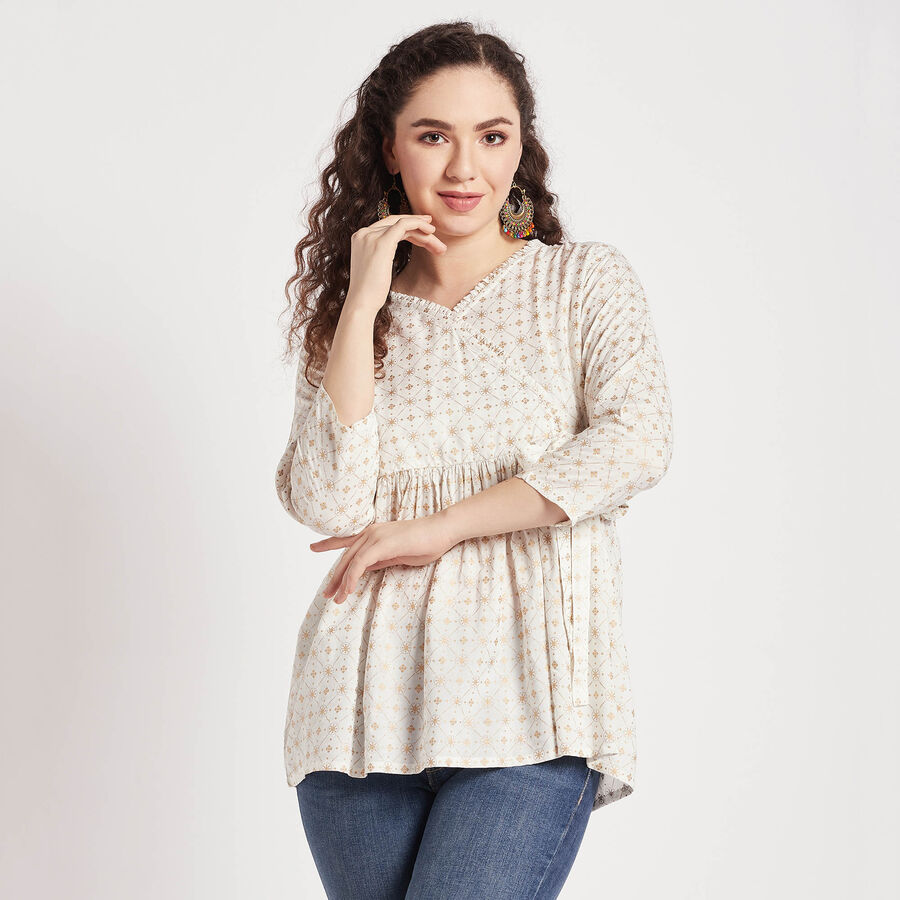 All Over Print A Line Kurti, Off White, large image number null