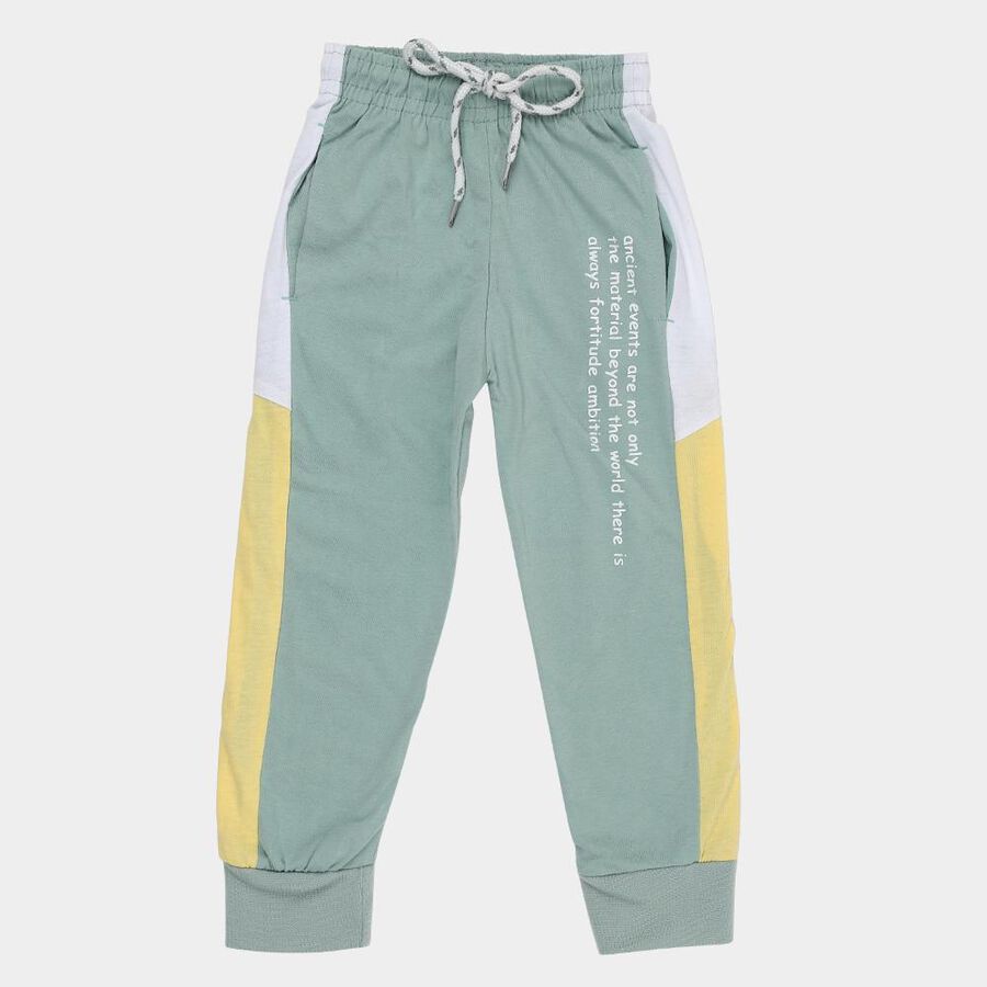 Boys' Muted Sage Green Color-Blocked Cotton Blend Pyjama, Light Green, large image number null