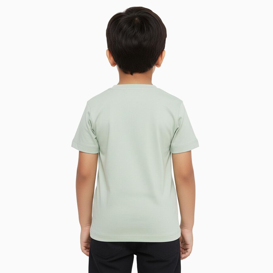 Boys Light Sage Green Cotton Crew Neck Casual T-Shirt, हल्का हरा, large image number null