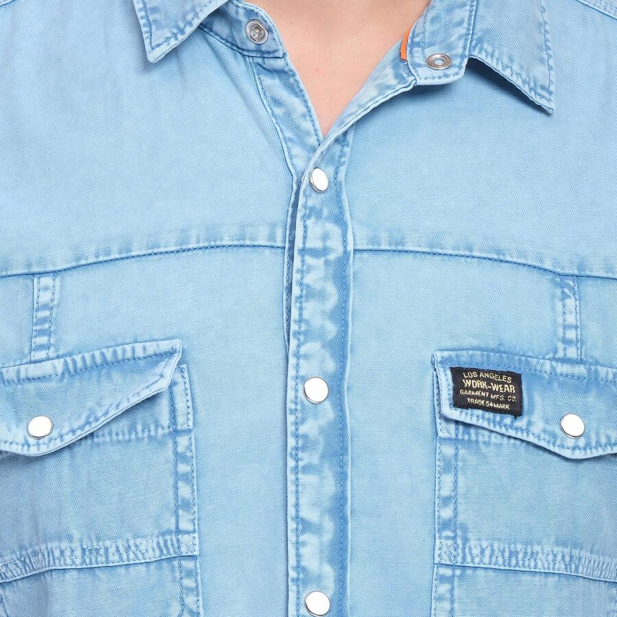 Men's 100% Cotton Casual Shirt , Mid Blue, large image number null