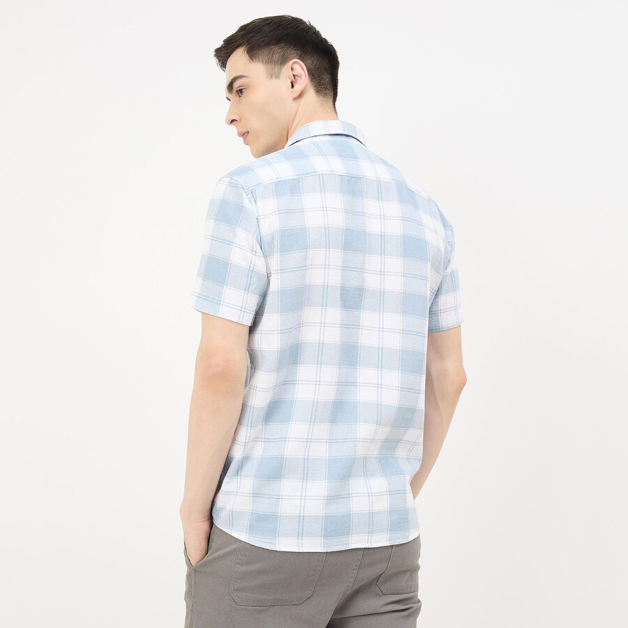 Men's Blue Cotton Half Sleeve Spread Collar Casual Shirt, हल्का नीला, large