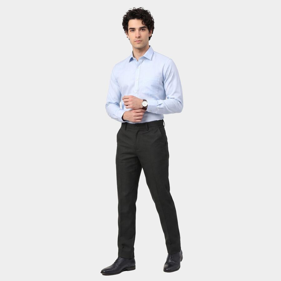 Men's Charcoal Slim Fit Flat-Front Formal Trousers, चारकोल, large