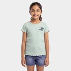 Girls' Green Round Neck Casual T-Shirt, Light Green, small