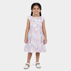 Girls' Pastel Blue Floral Print Sleeveless Cotton Frock, हल्का नीला, small