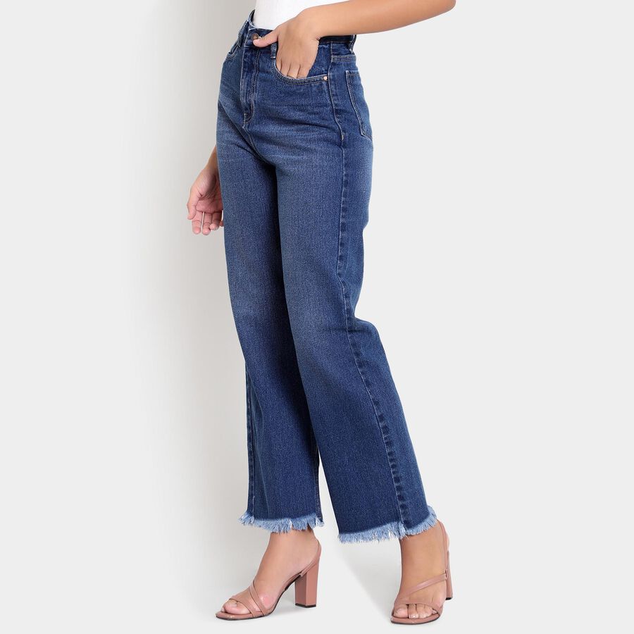 Washed High Rise Jeans, Mid Blue, large image number null