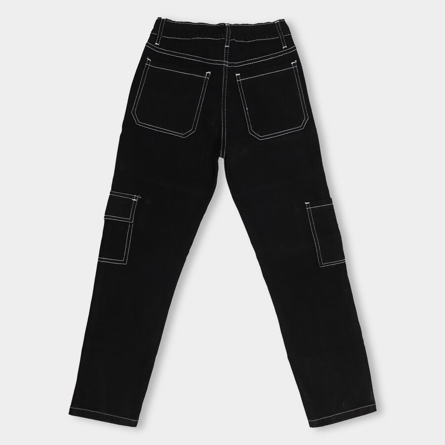 Boys' Jet Black Slim Fit Cargo Jeans, काला, large image number null