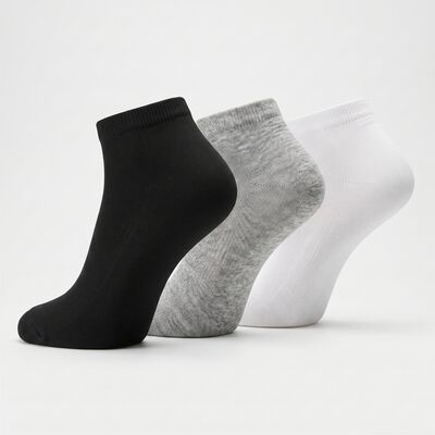 Men's Ankle Length Regular Fit Solid Pack of 3 Socks ( Black, Grey, White )