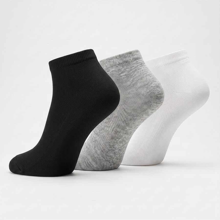 Men's Ankle Length Regular Fit Solid Pack of 3 Socks ( Black, Grey, White ), मिश्रित हल्का ग्रे, large