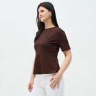 Women's Rich Chocolate Brown Round Neck Casual Peplum Top, Brown, small