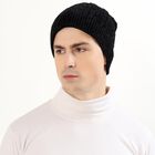 Men's Jet Black Textured Beanie Cap, Black, small image number null