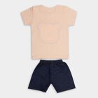 Baby Boy Peach Cotton Round Neck Cartoon Print Baba Suit, Peach, small image number null