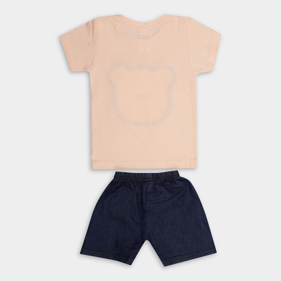 Baby Boy Peach Cotton Round Neck Cartoon Print Baba Suit, Peach, large image number null