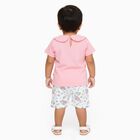 Infant Girl Soft Pink Cotton Peter Pan Collar Casual Shorts Set, Pink, small