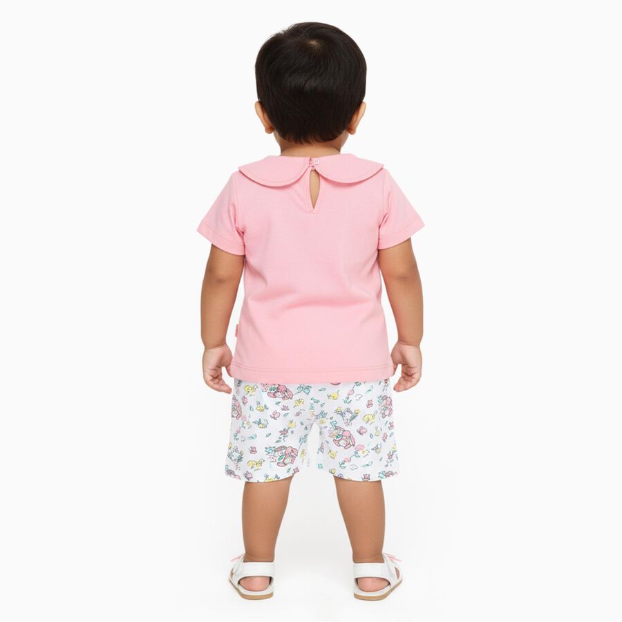 Infant Girl Soft Pink Cotton Peter Pan Collar Casual Shorts Set, Pink, large