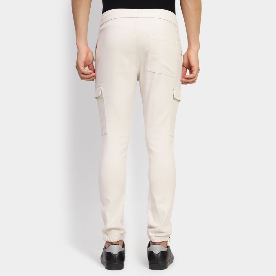 Men's Slim Fit Casual Trousers, Ecru Melange, large image number null
