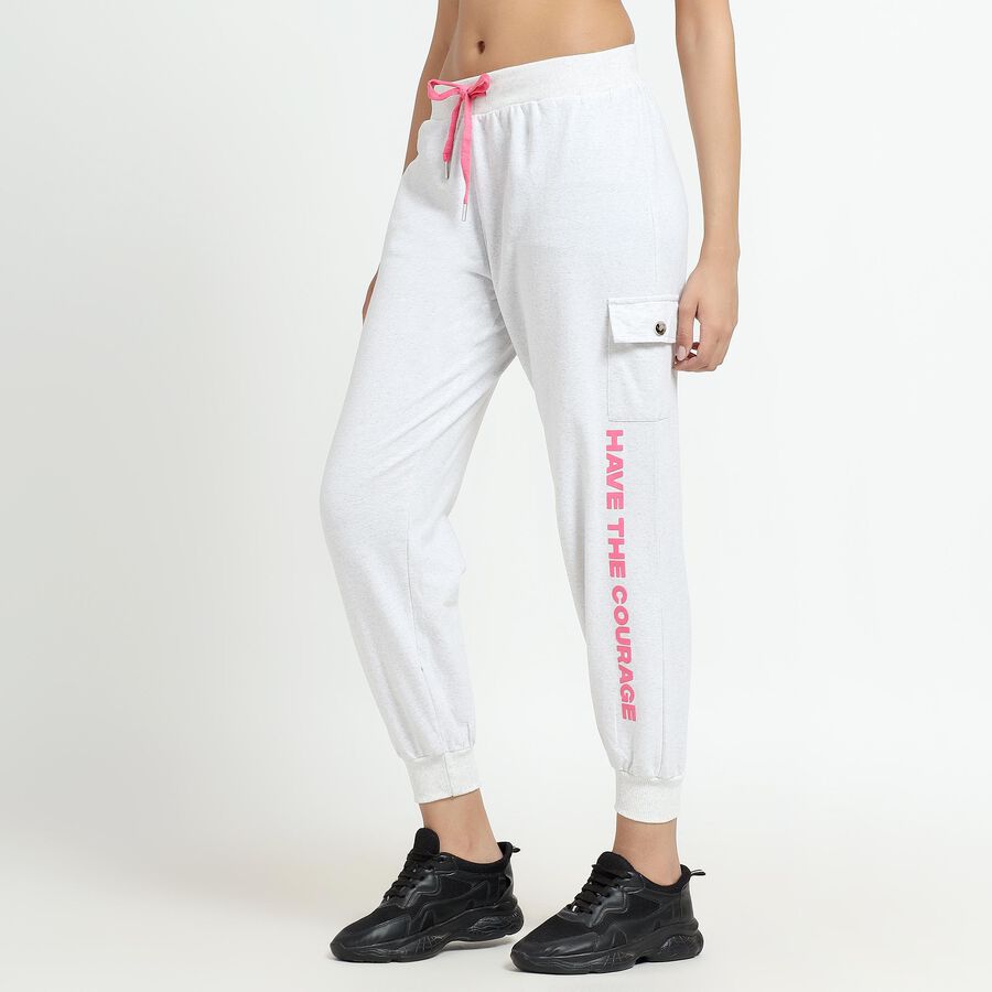 Ladies' Light Grey Regular Fit Cargo Jogger Track Pants, Melange Light Grey, large image number null