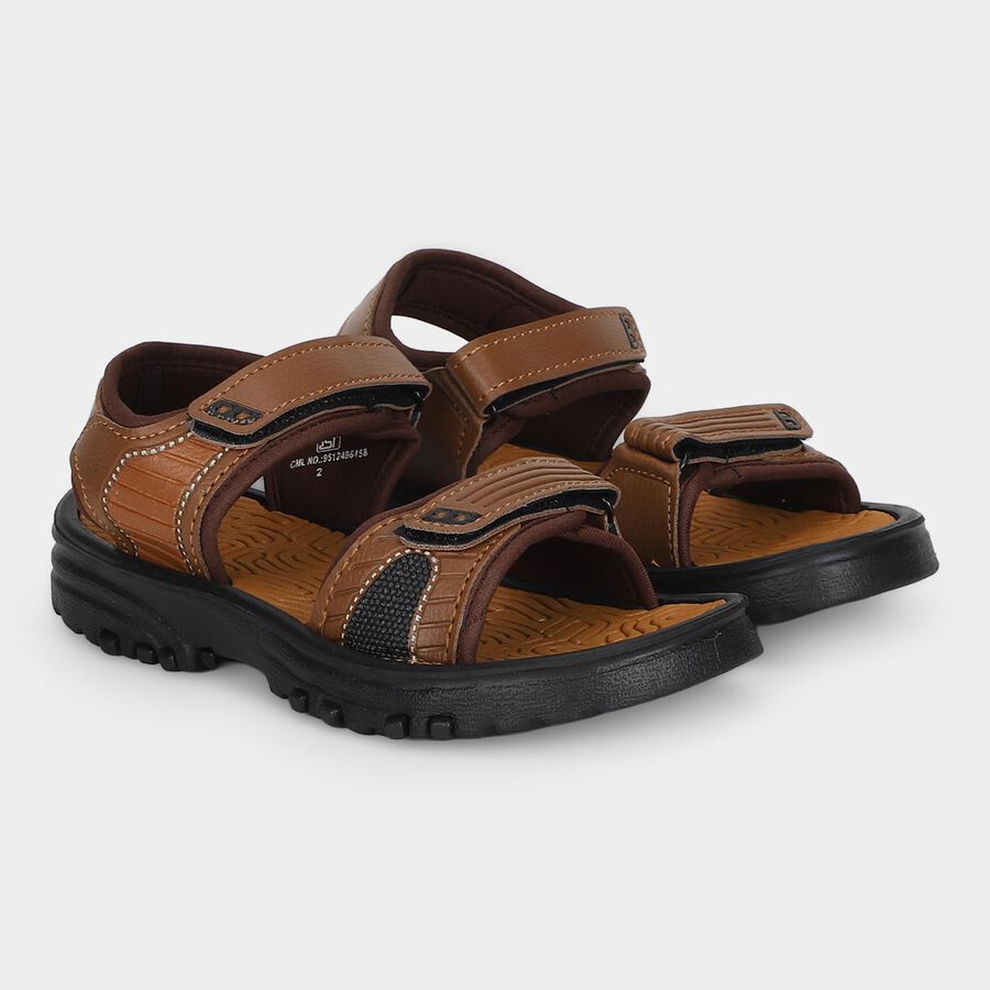 Boys' Brown Velcro Strap Sandals, भूरा, large
