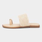 Women's Light Beige Slip-On Flat Sandals, पीच, small