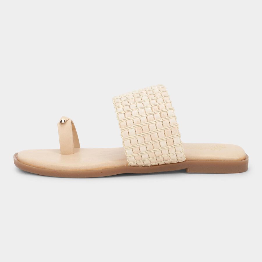 Women's Light Beige Slip-On Flat Sandals, पीच, large