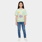 Girls' Mint Green Cotton Round Neck Regular T-Shirt, हल्का हरा, small