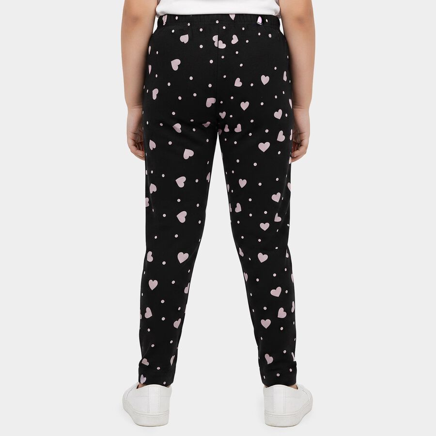 Girls Black Straight Fit Heart Printed Pyjama, काला, large