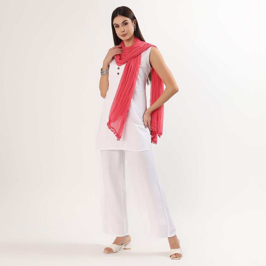 Women's Vibrant Pink Crinkled Dupatta, मूँगा (कोरल), large