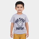 Boys Mid Blue Cotton Round Neck Casual T-Shirt, Mid Blue, small