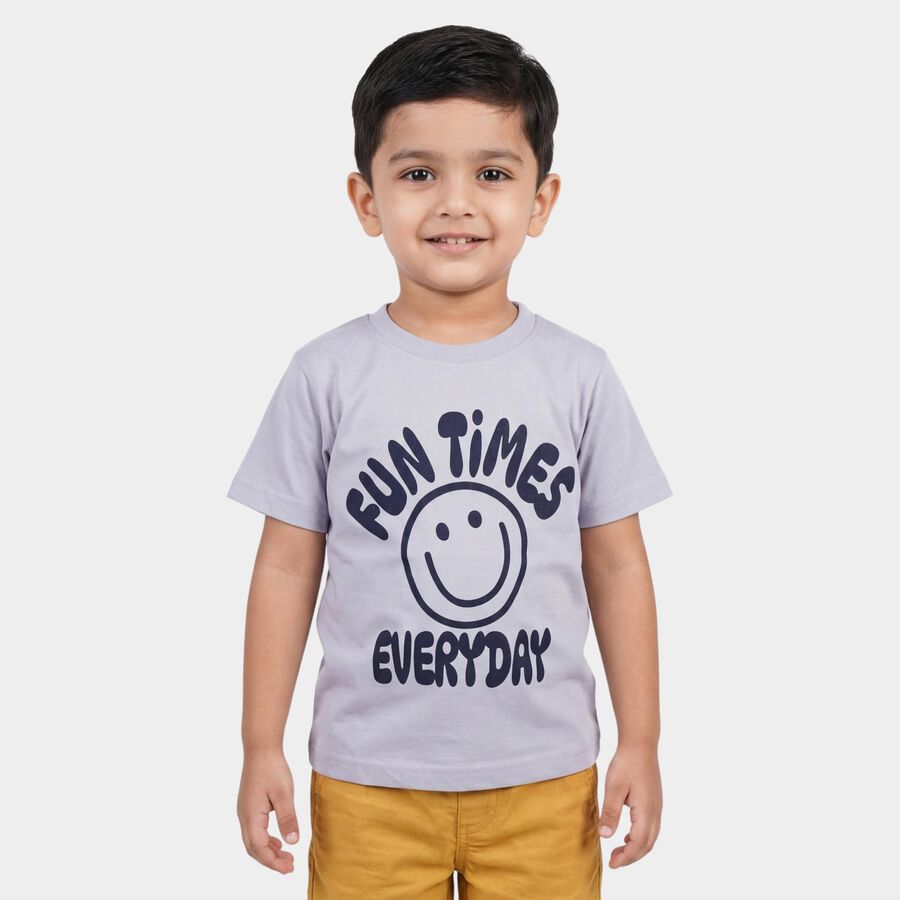 Boys Mid Blue Cotton Round Neck Casual T-Shirt, Mid Blue, large