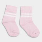 Girls' Soft Pink Regular Fit Striped Ankle-Length Socks, लाइलेक, small