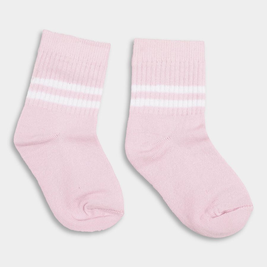 Girls' Soft Pink Regular Fit Striped Ankle-Length Socks, लाइलेक, large