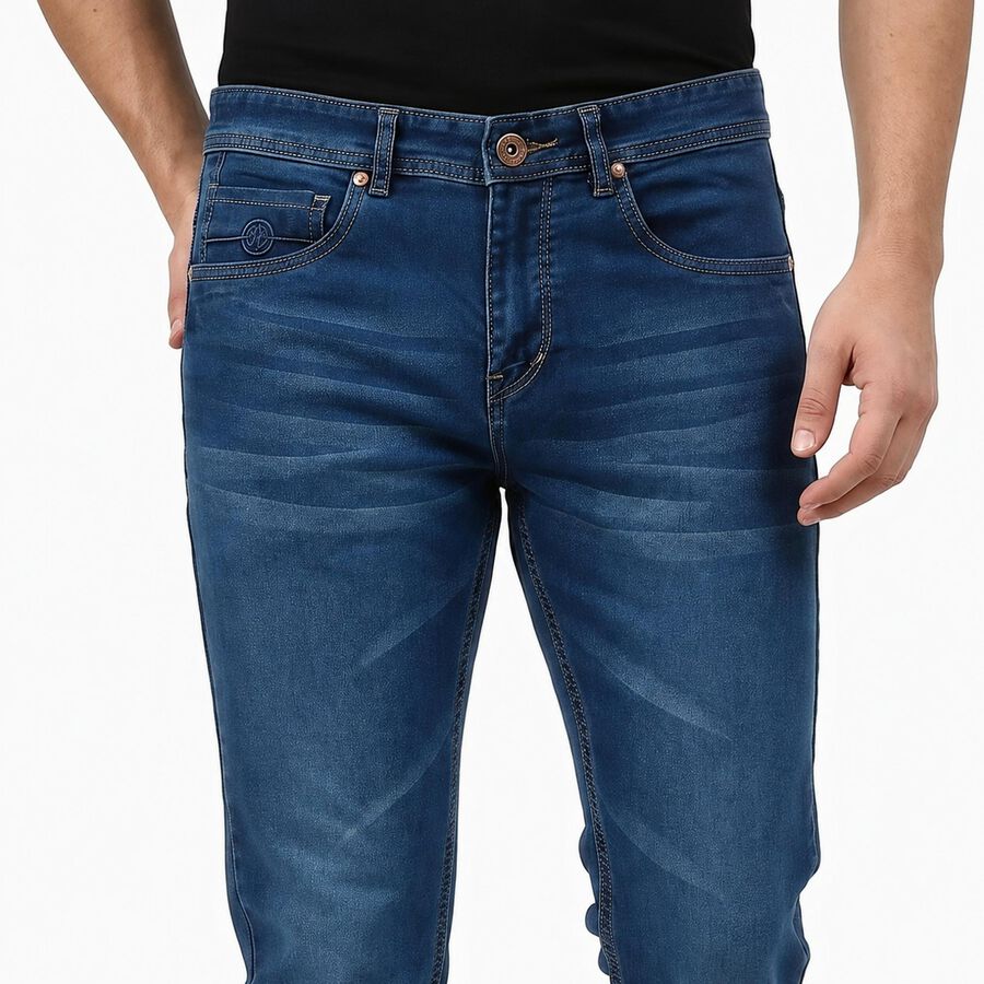 Men's Navy Blue Slim Fit Stretchable Jeans, Dark Blue, large
