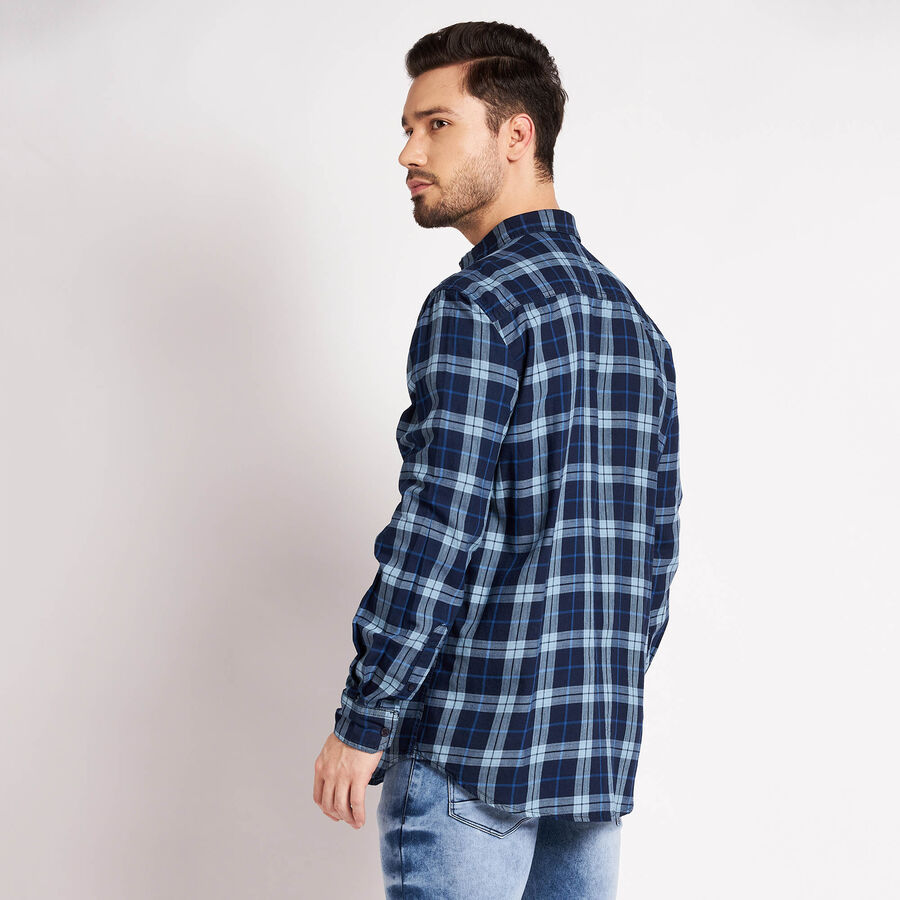 Cotton Checks Casual Shirt, Navy Blue, large image number null