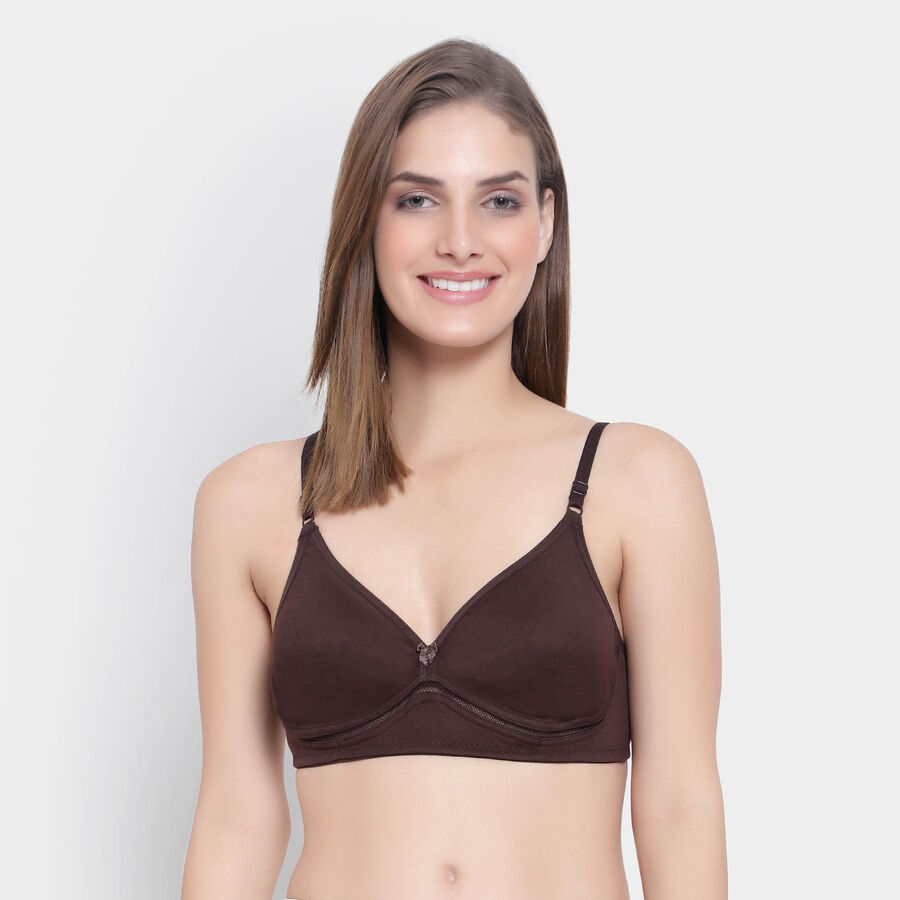 Half Lace Non-Padded Bra, Brown, large image number null