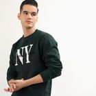Men's Dark Green Crew Neck Graphic Sweatshirt, Dark Green, small image number null
