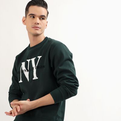 Men's Dark Green Crew Neck Graphic Sweatshirt