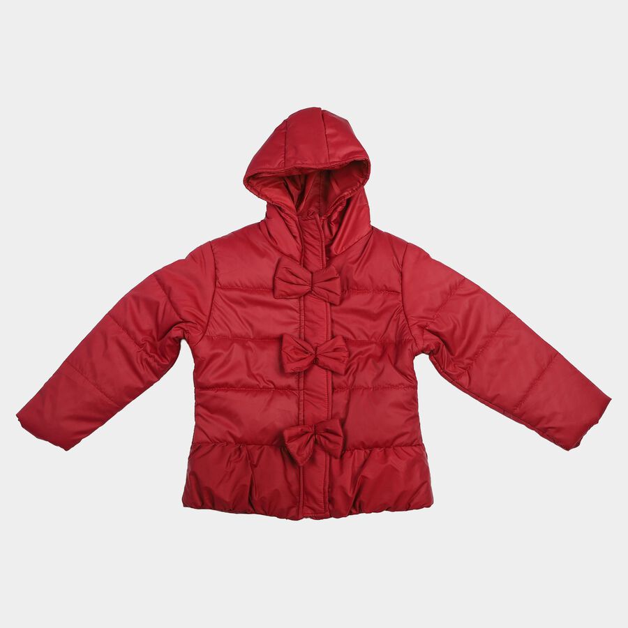 Girls Red Hooded Puffer Jacket, Wine, large